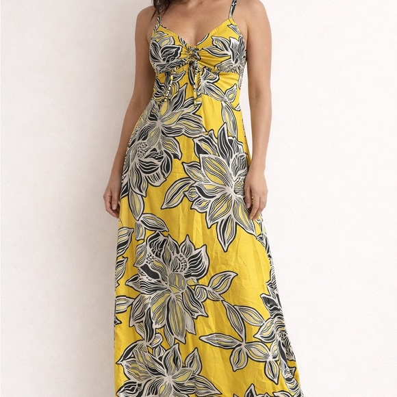 Ivy Street Dresses & Skirts - Yellow Floral Maxi Dress with Tie Front